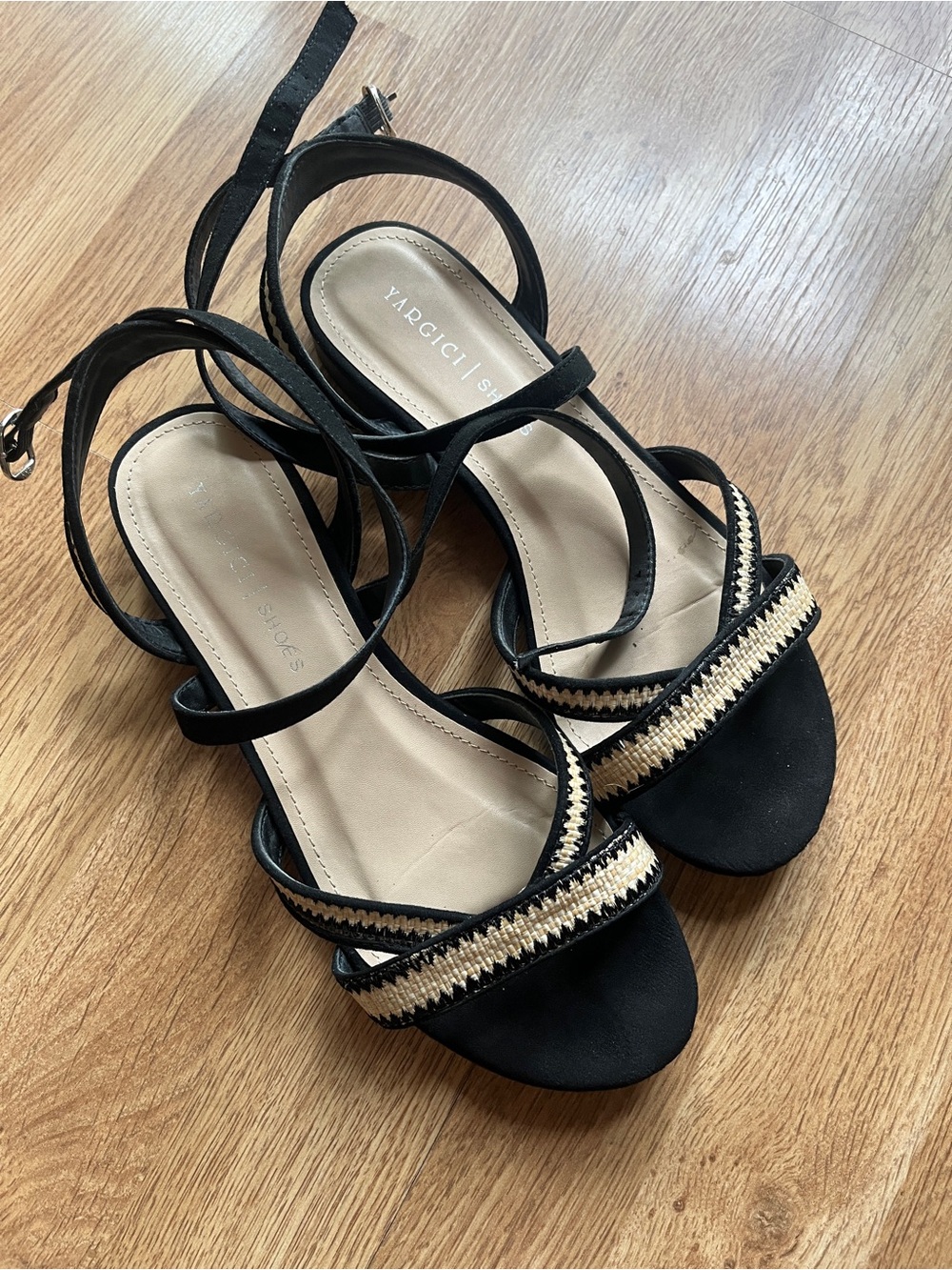 Black Strappy Sandals with Woven Accent